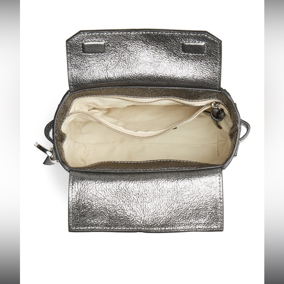 Ganni Silver Metallic Leather Crossbody Box Bag - Picture 6 of 7